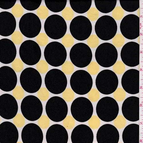 2 YD PC-White/Black/Yellow Polka Dot Brushed Jersey Knit Fabric