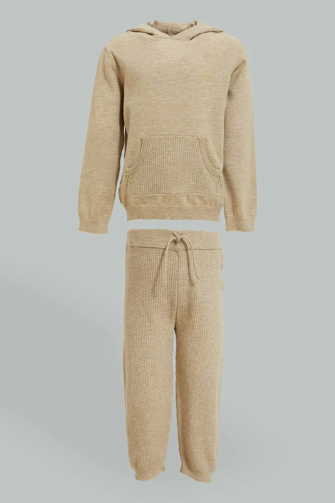 Beige Knitted Jog Set With a Hoody (2-Piece)