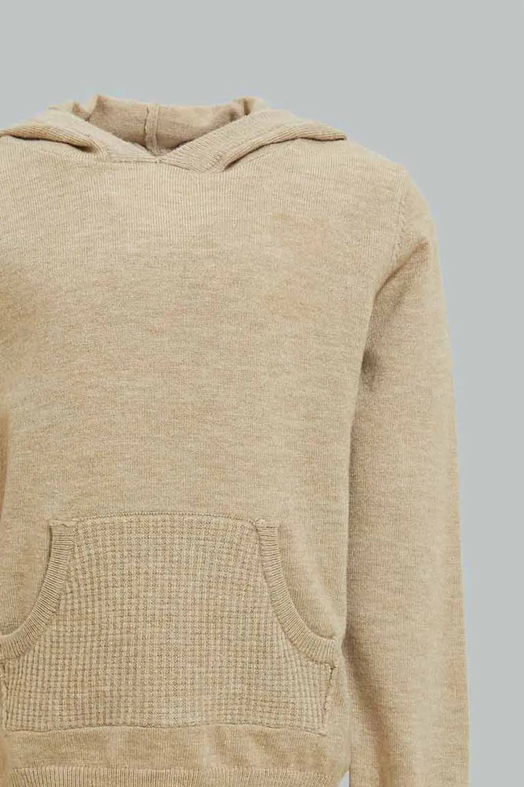 Beige Knitted Jog Set With a Hoody (2-Piece)