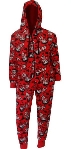 Betty Boop Red Plush Onesie Hoodie Pajama