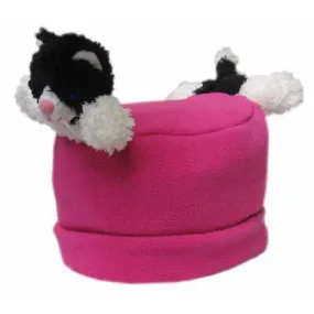 Black & White Cat on Fuschia Fleece Buddy Hat