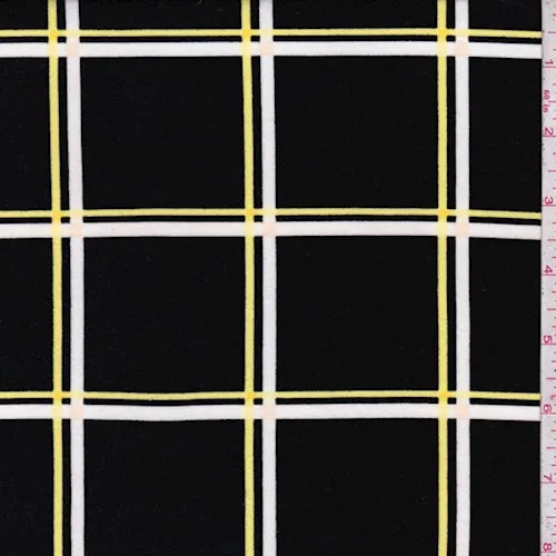 Black/Yellow/White Check Double Brushed Jersey Knit Fabric