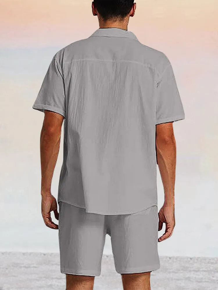 Breathable Cotton Linen Beach Shirt Set