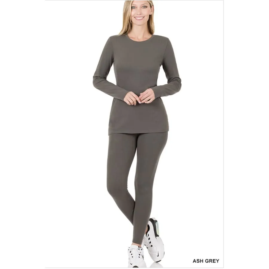 Buttery Soft Solid Top with Pocket and Leggings (2-Piece) Set - Ash Grey