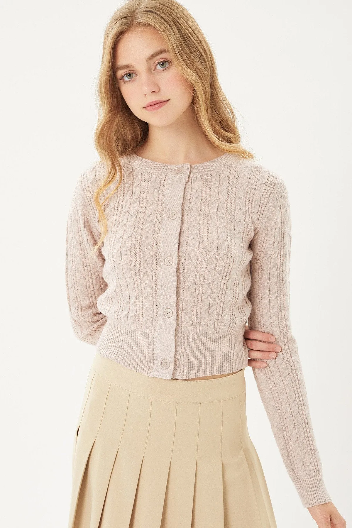 Buttoned Cable Knit Cardigan Sweater