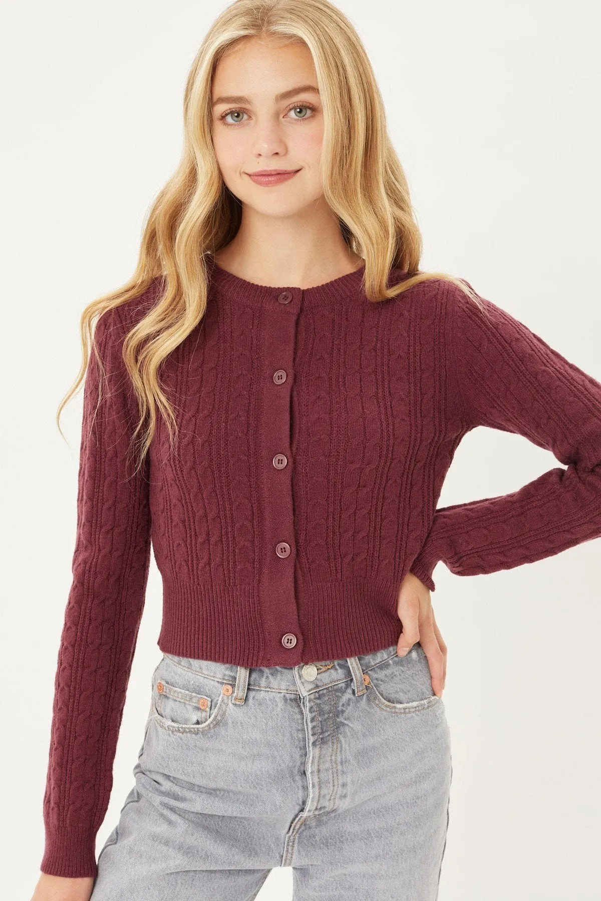 Buttoned Cable Knit Cardigan Sweater