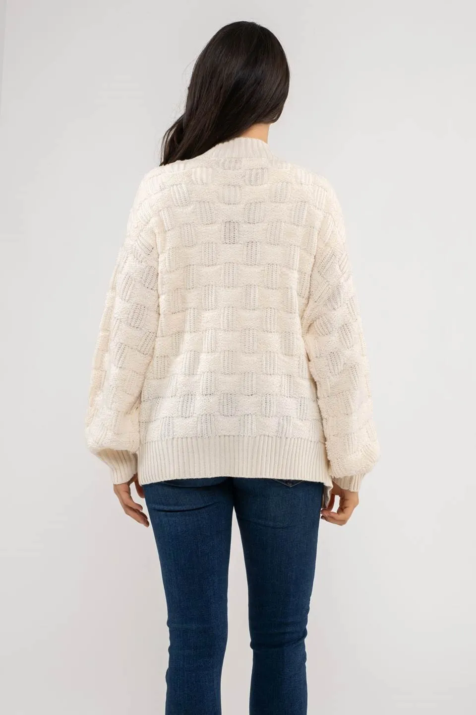 CHECKERED TEXTURED KNIT CARDIGAN