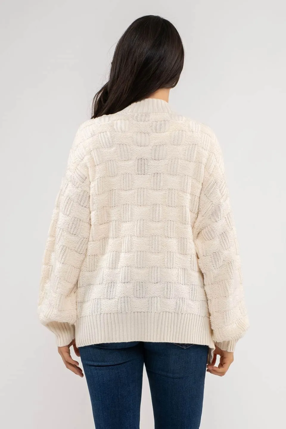 CHECKERED TEXTURED KNIT CARDIGAN