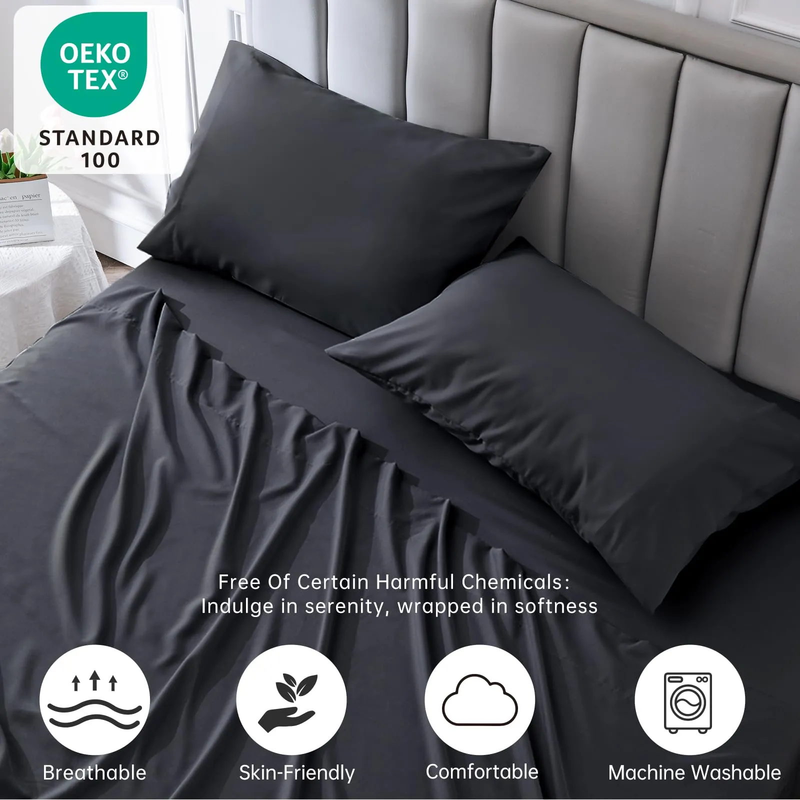 Cooling Bed Sheets Soft & Breathable Brushed Microfiber Sheet Set