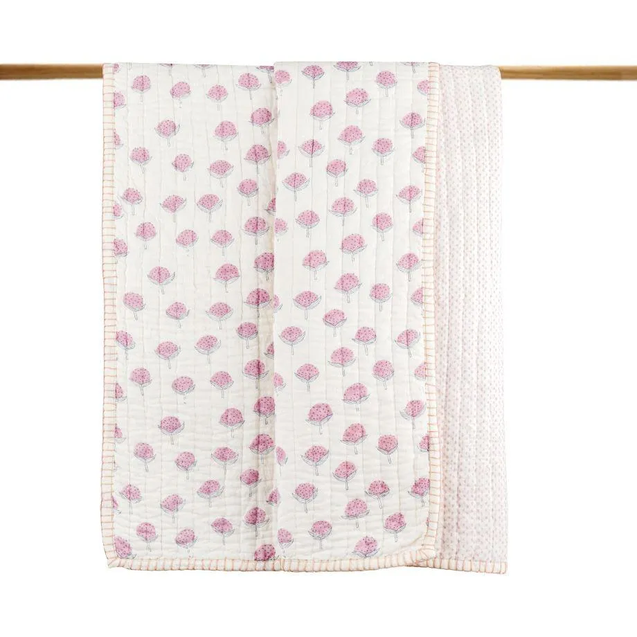 Cotton Cheer Pink Bud Reversible Mulmul Quilt | Hand-Block Printed