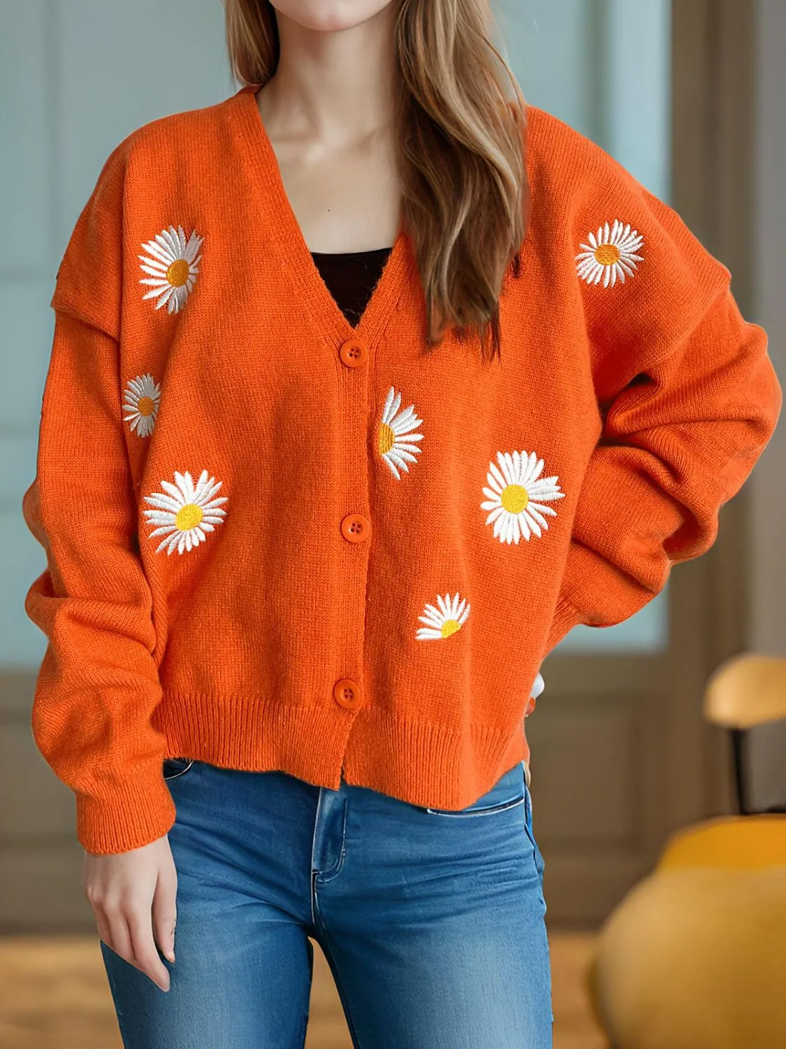 Daisy Button Up V-Neck Cardigan