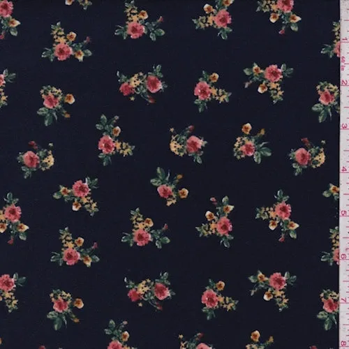 Dark Navy Mini Floral Double Brushed Jersey Knit Fabric