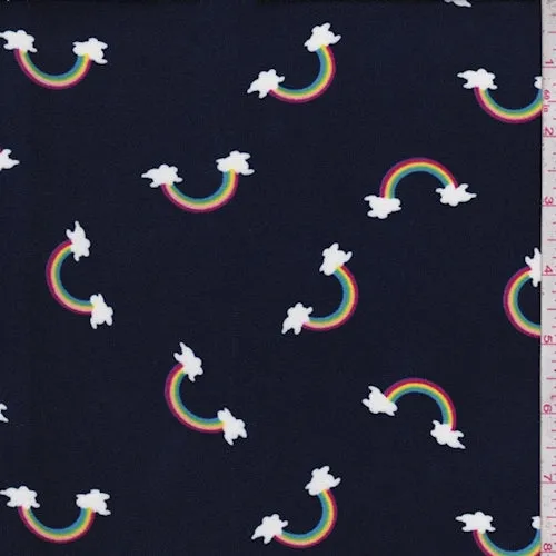 Dark Navy Rainbow Double Brushed Jersey Knit Fabric