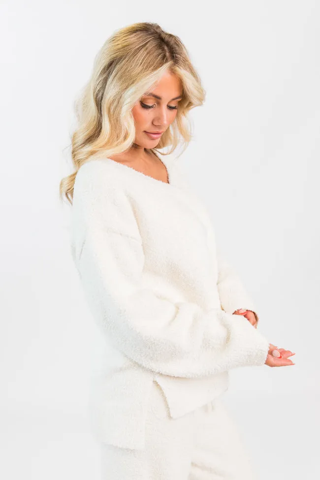 Dawn Ivory Fuzzy V-neck Sweater SALE