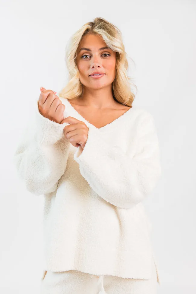 Dawn Ivory Fuzzy V-neck Sweater SALE