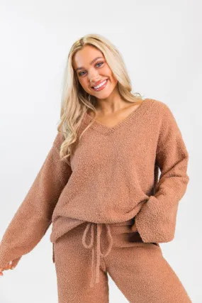 Dawn Teddy Fuzzy V-Neck Sweater