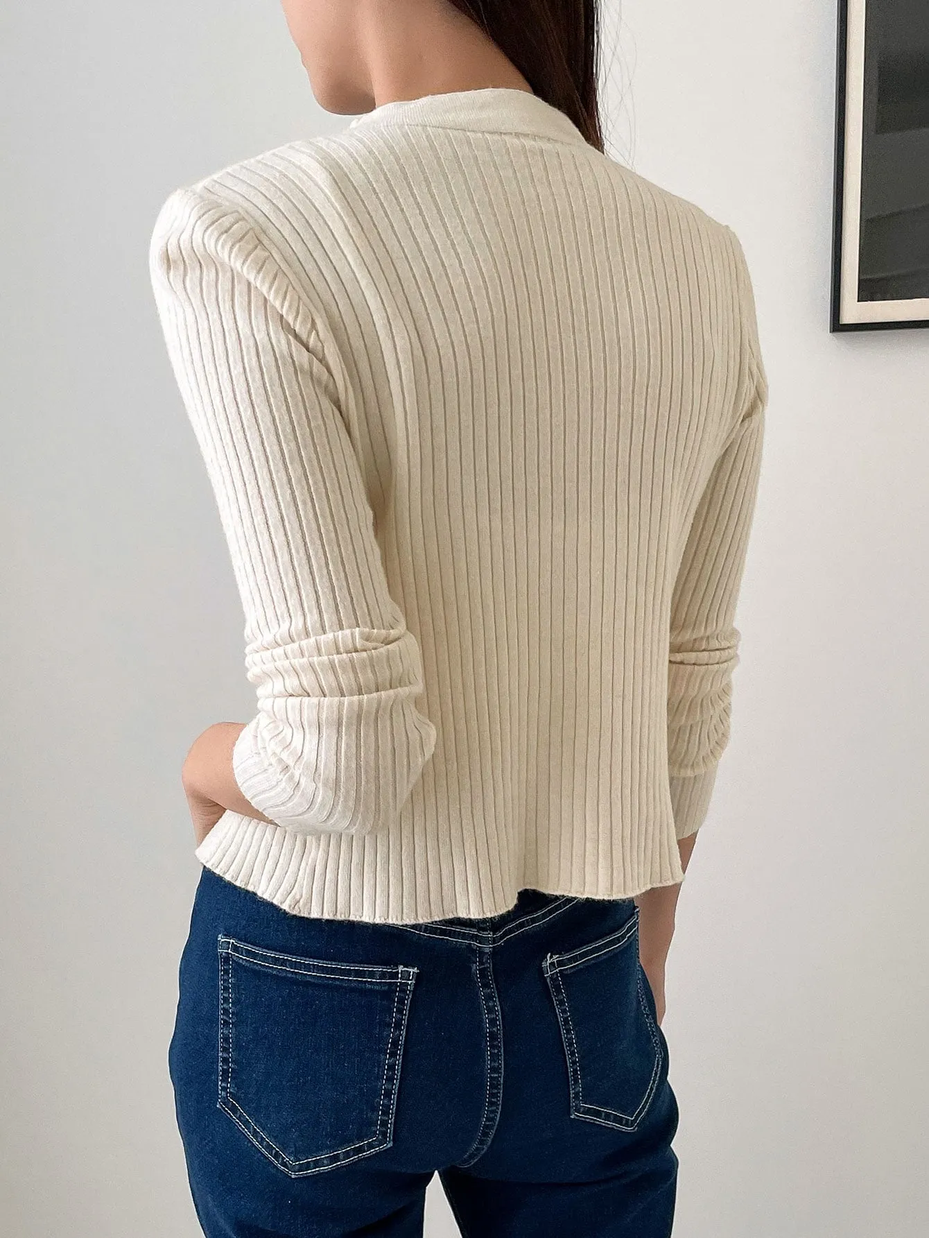 DAZY Scallop Trim Ribbed Knit Cardigan