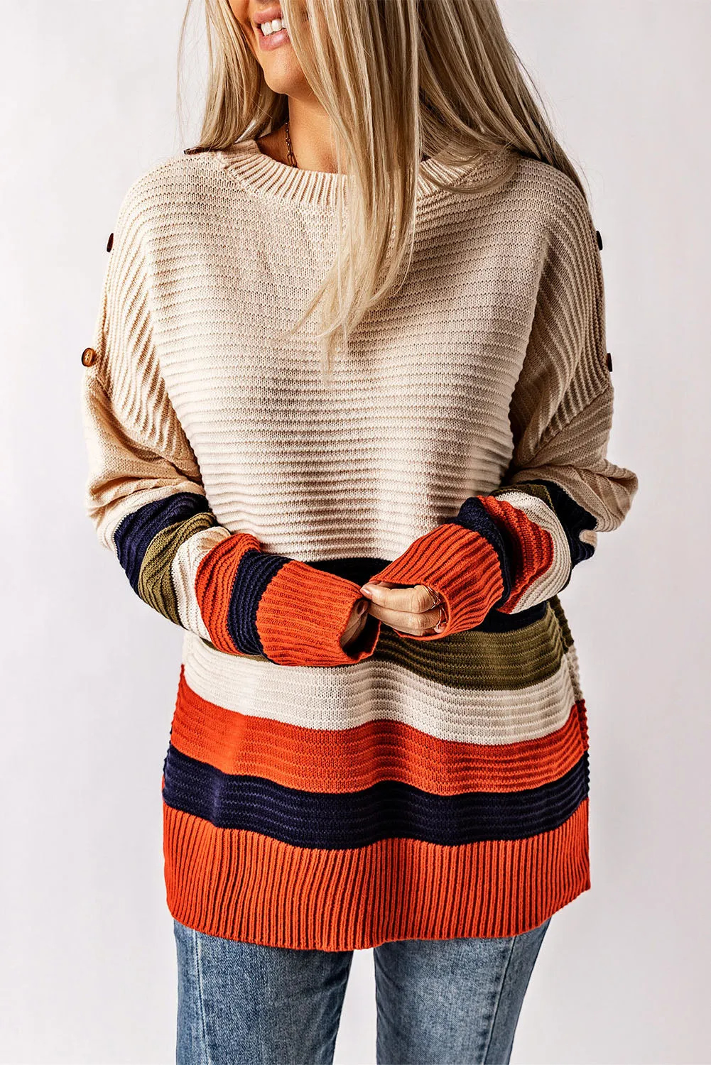 Drop Shoulder Striped Sweater