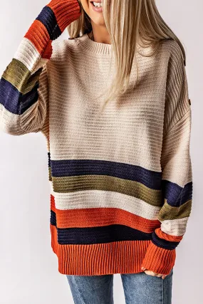 Drop Shoulder Striped Sweater