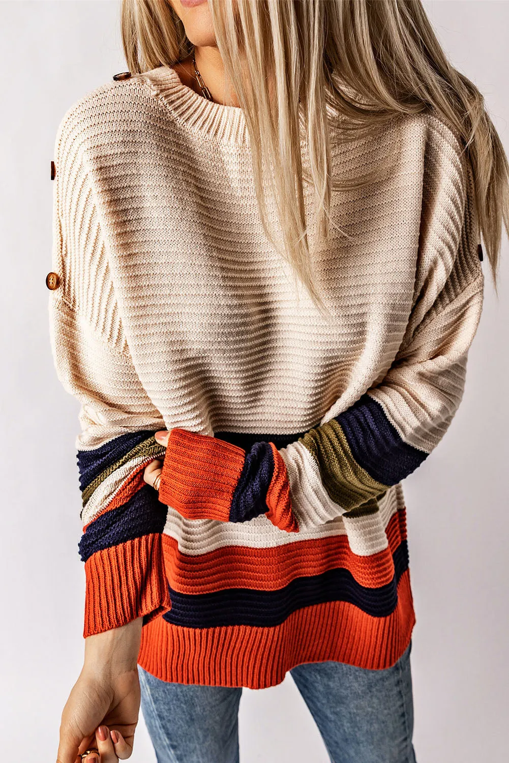 Drop Shoulder Striped Sweater