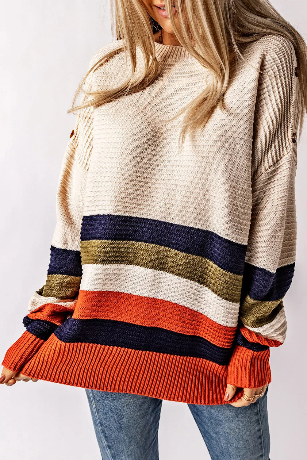 Drop Shoulder Striped Sweater