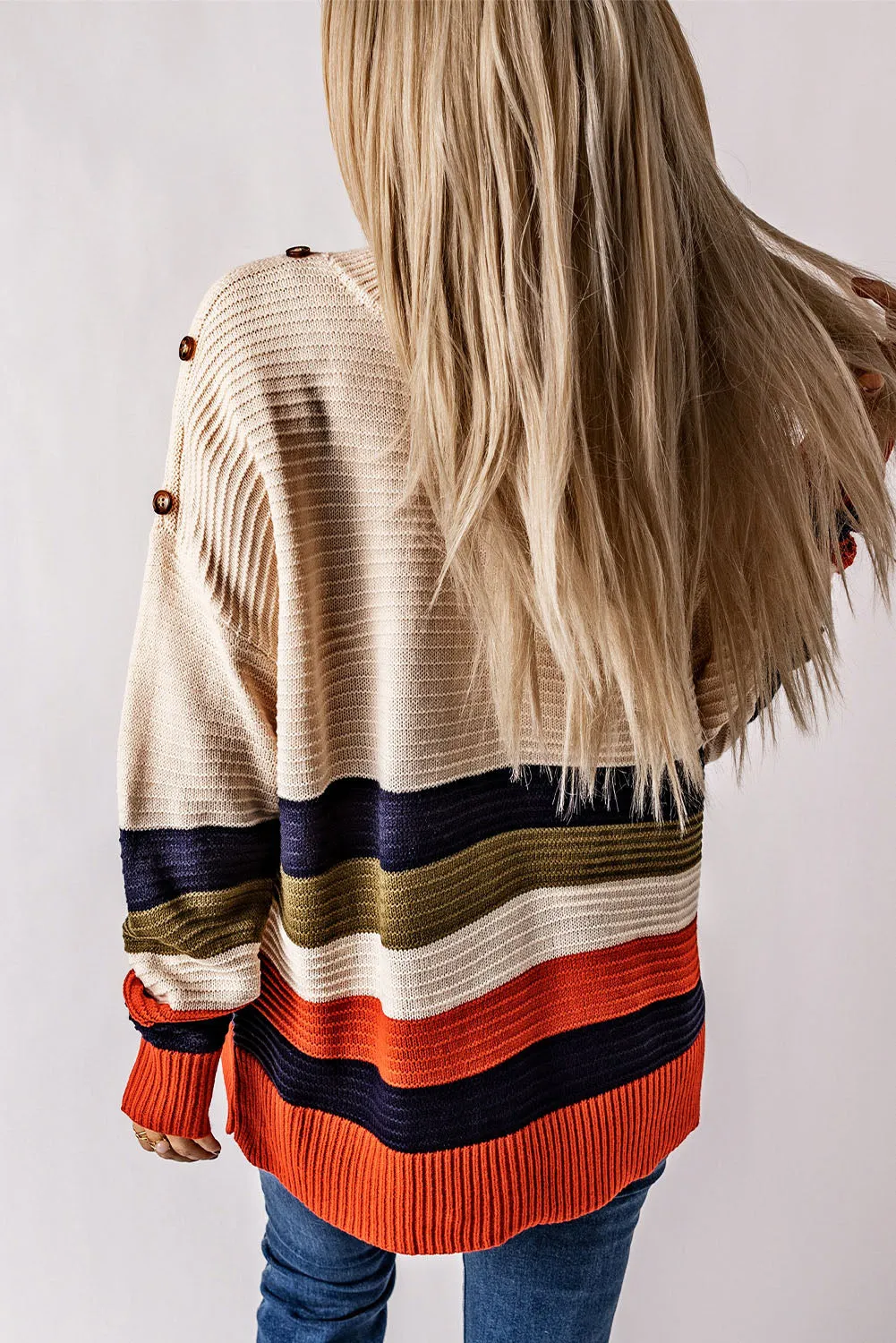 Drop Shoulder Striped Sweater