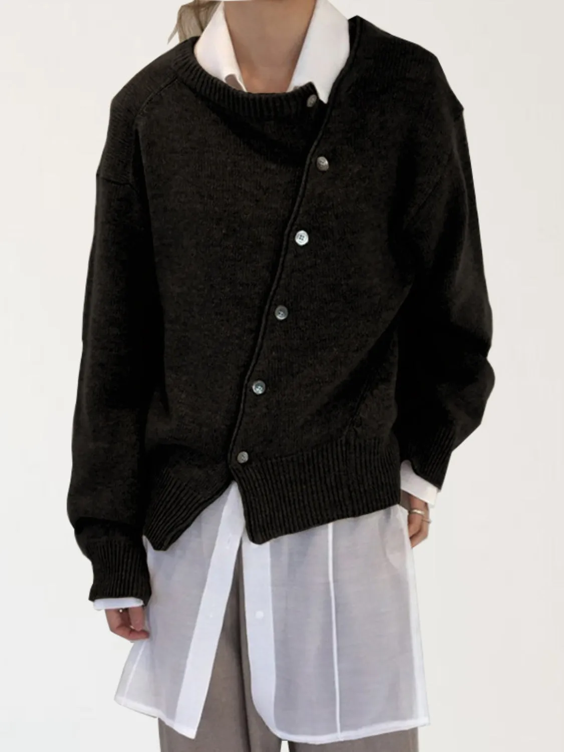 Dropped Shoulder Buttoned Cardigan