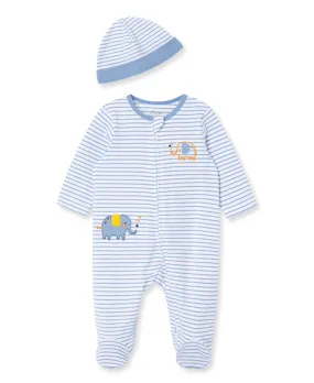 Elephant 2-Way-Zip Footed One-Piece And Hat