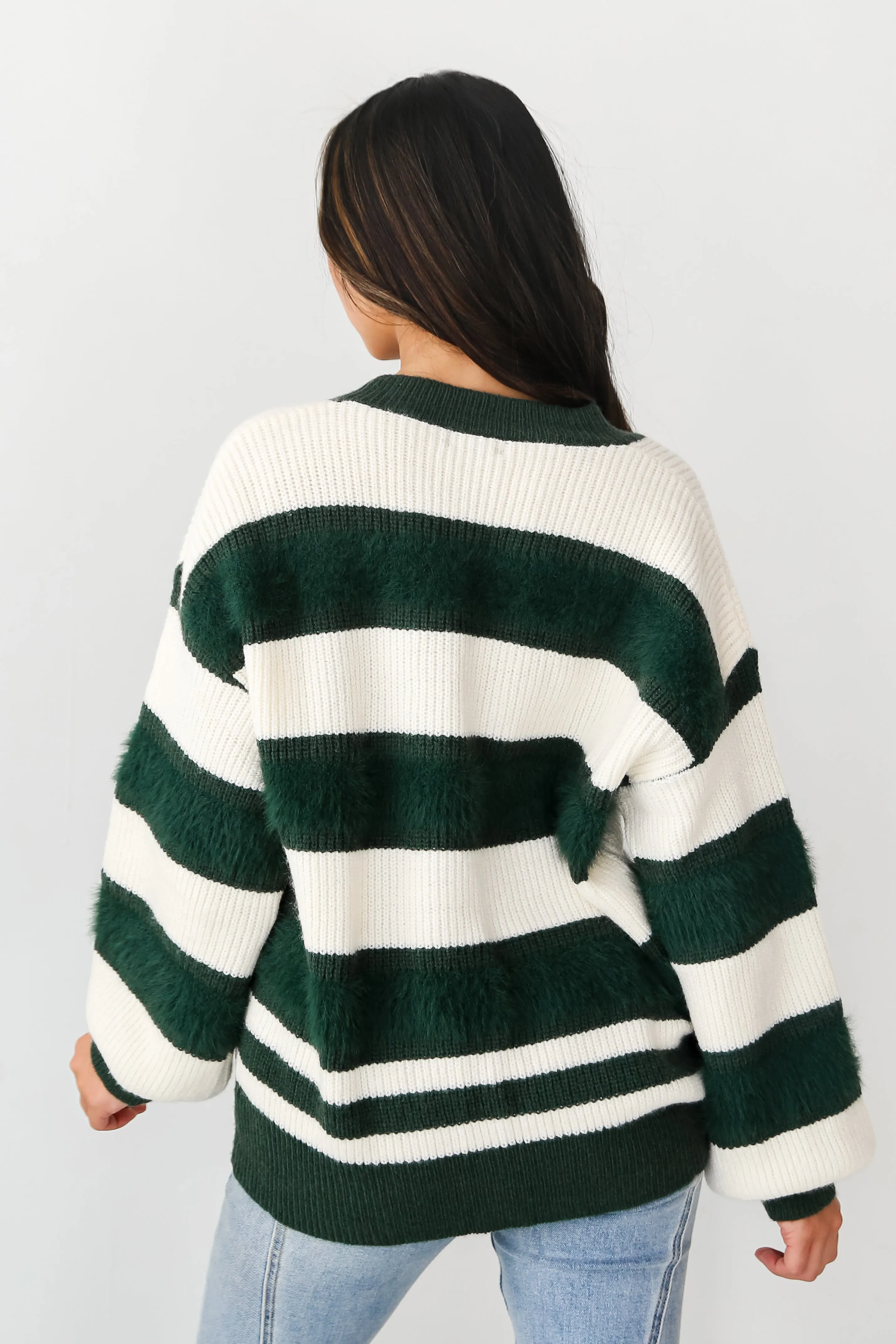 FINAL SALE - Snuggly Expression Hunter Green Striped Oversized Sweater Cardigan