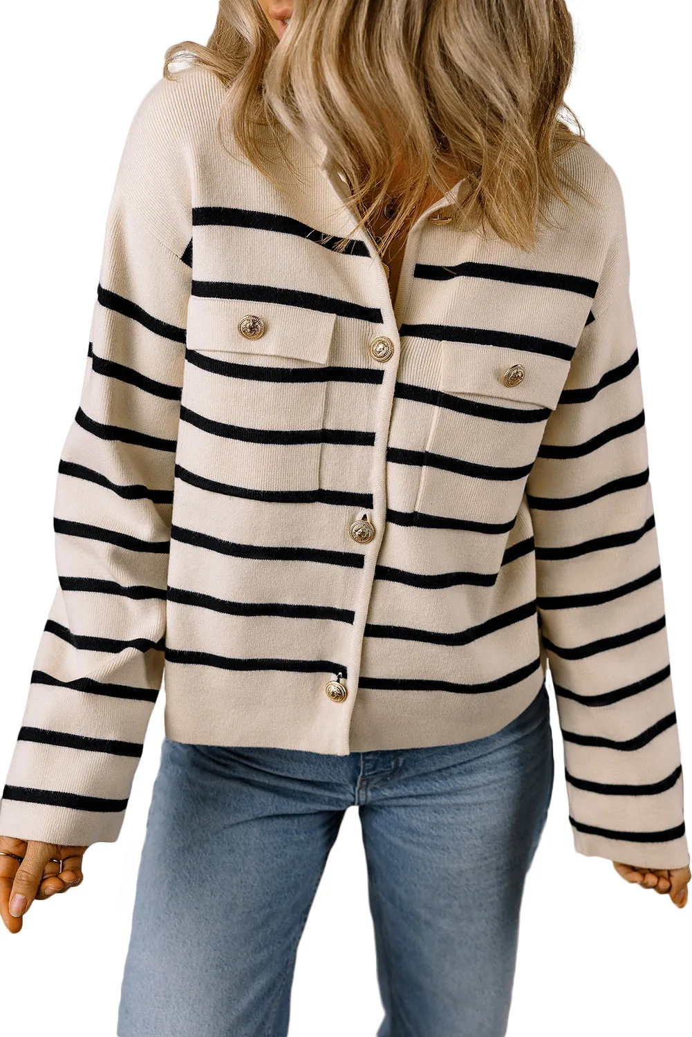 Flap Pocket Buttoned Cardigan Sweater