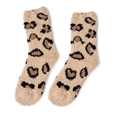 Fuzzy Leopard Print Socks