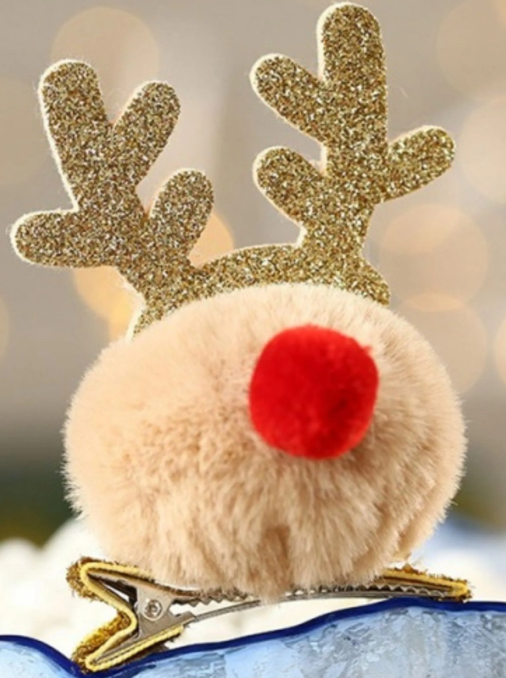 Girls Oh Deer Fuzzy Reindeer Nose Hairclip