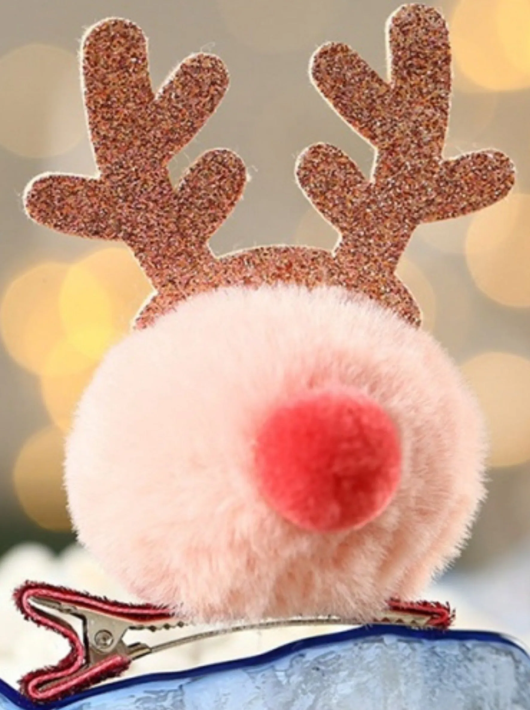 Girls Oh Deer Fuzzy Reindeer Nose Hairclip