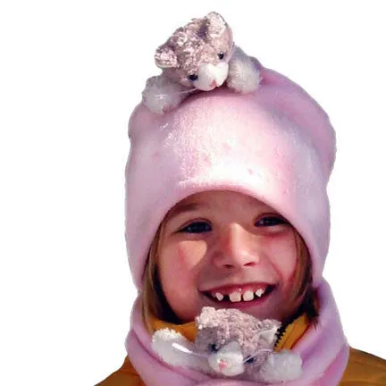 Grey & White Kitty on Pink Fleece Buddy Hat