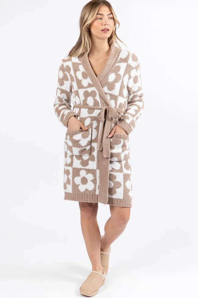 It Was All A Dream Neutral Checkered Floral Robe FINAL SALE