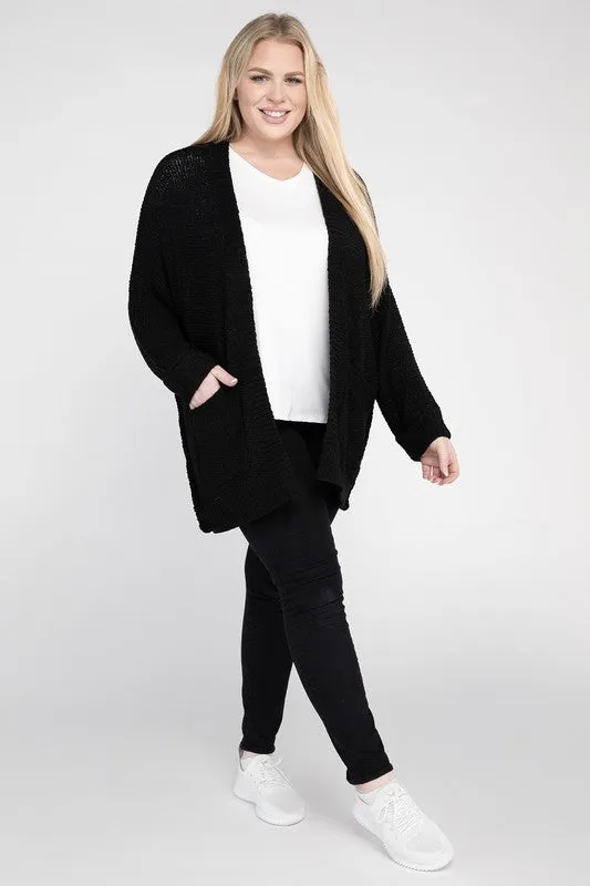 Kingdom Plus Size Ribbed Knit Open Front Cardigan