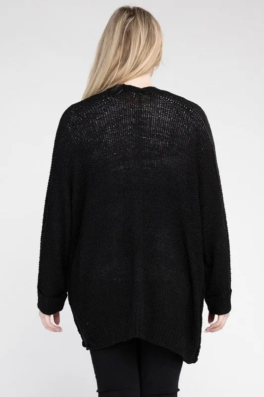 Kingdom Plus Size Ribbed Knit Open Front Cardigan