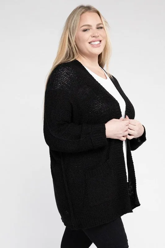 Kingdom Plus Size Ribbed Knit Open Front Cardigan