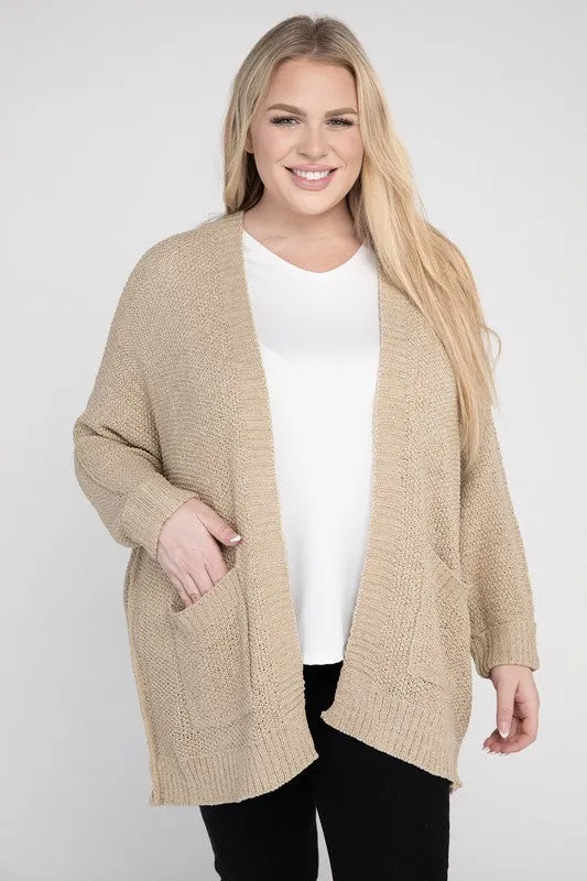 Kingdom Plus Size Ribbed Knit Open Front Cardigan