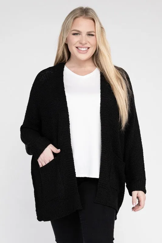 Kingdom Plus Size Ribbed Knit Open Front Cardigan