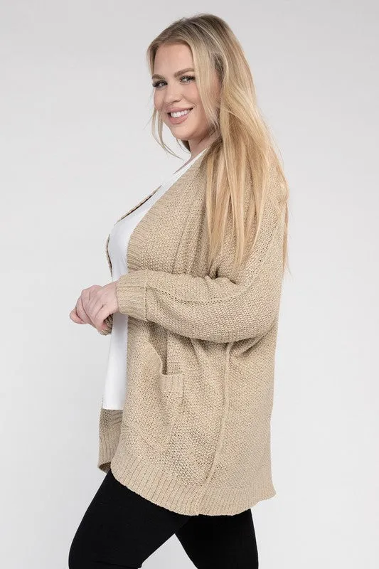 Kingdom Plus Size Ribbed Knit Open Front Cardigan