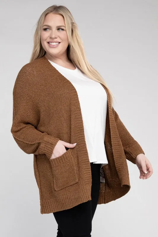 Kingdom Plus Size Ribbed Knit Open Front Cardigan