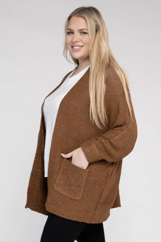 Kingdom Plus Size Ribbed Knit Open Front Cardigan