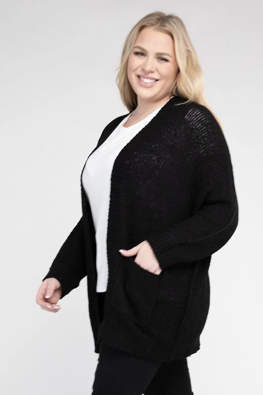 Kingdom Plus Size Ribbed Knit Open Front Cardigan