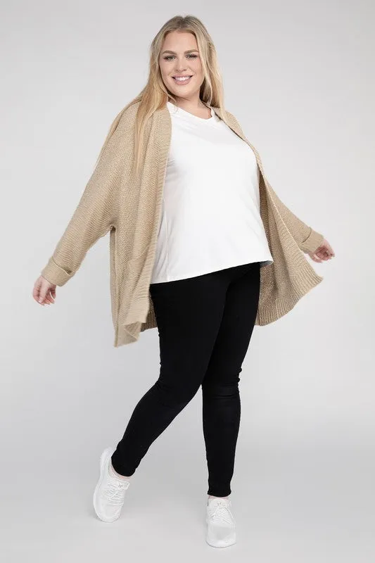 Kingdom Plus Size Ribbed Knit Open Front Cardigan