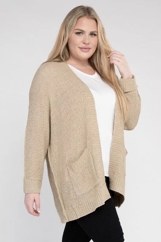 Kingdom Plus Size Ribbed Knit Open Front Cardigan