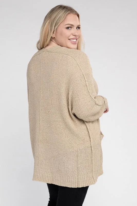 Kingdom Plus Size Ribbed Knit Open Front Cardigan