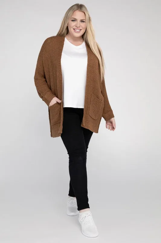 Kingdom Plus Size Ribbed Knit Open Front Cardigan