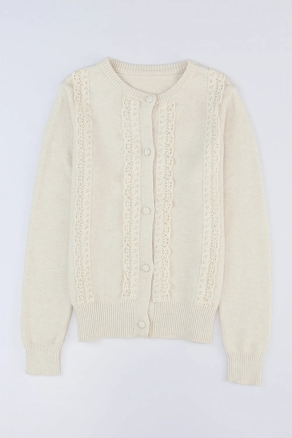 Lace Trim Ribbed Button Up Cardigan