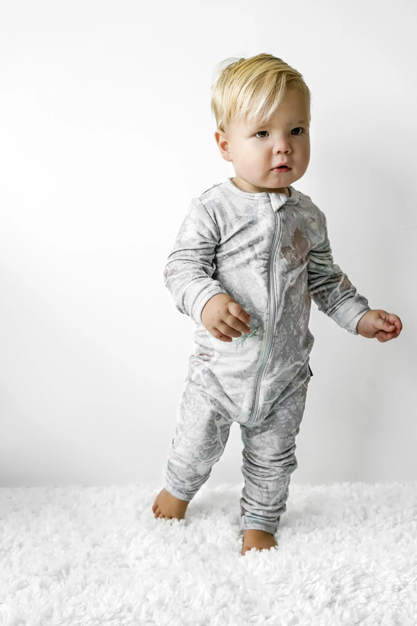 LB x Baby Breez Long Sleeve Snow Camo Romper Pajamas